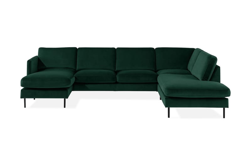 Teodin U-sofa med Divan Fløyel Venstre - Grønn - U-sofa - Fløyel sofaer