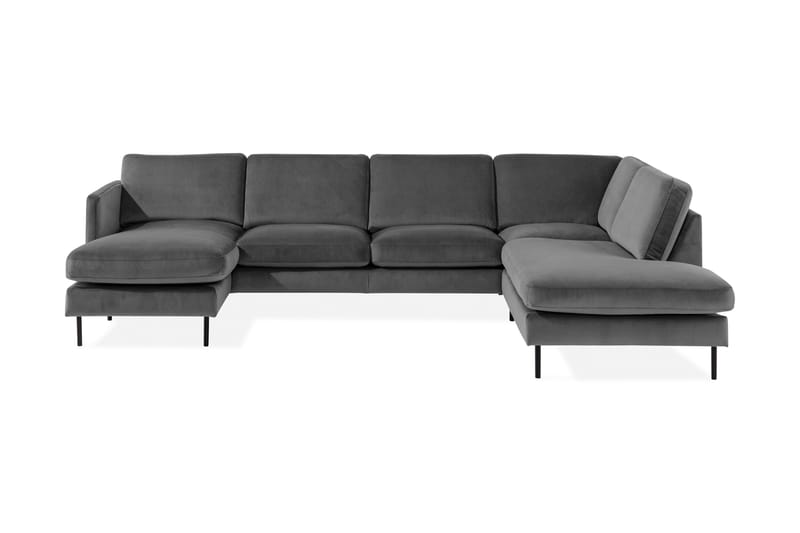 Teodin U-sofa med Divan Fløyel Venstre - Lysegrå - U-sofa - Fløyel sofaer
