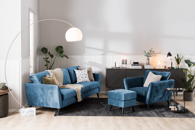 Trend 3-seters Fløyelssofa - Blå - Møbler - Sofaer - Fløyel sofaer
