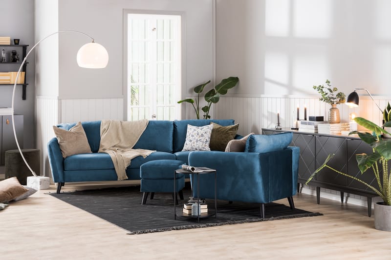 Trend 3-seters Fløyelssofa - Blå - Møbler - Sofaer - Fløyel sofaer