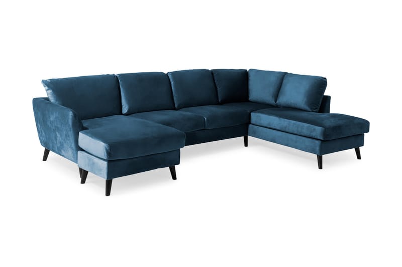 Trend 4-seters Høyrevendt U-formet Sofa med Divan og Sjeselong i Fløyel - Blå - Møbler - Sofaer - Fløyel sofaer