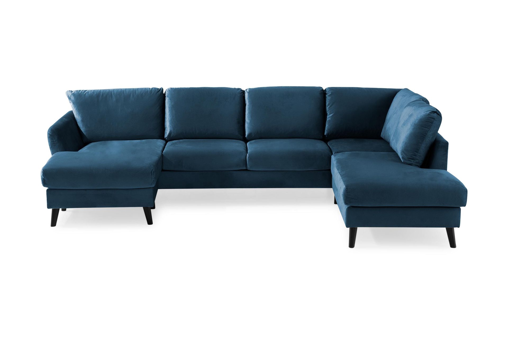 Trend 4-seters Høyrevendt U-formet Sofa med Divan og Sjeselong i Fløyel - Blå