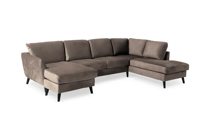 Trend 4-seters Høyrevendt U-formet Sofa med Divan og Sjeselong i Fløyel - Brun - Møbler - Sofaer - Fløyel sofaer