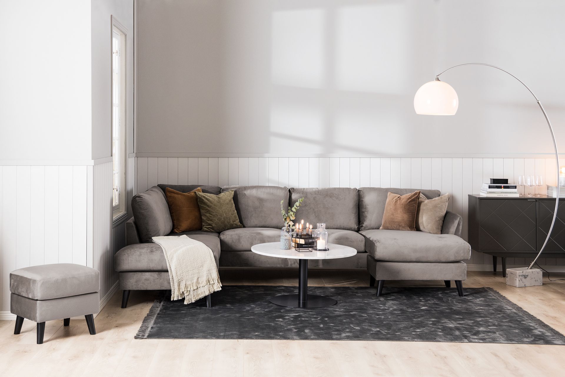 Trend 4-seters Høyrevendt U-formet Sofa med Divan og Sjeselong i Fløyel - Brun - Møbler - Sofaer - Fløyel sofaer