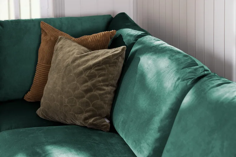 Trend 4-seters Høyrevendt U-formet Sofa med Divan og Sjeselong i Fløyel - Grønn - Møbler - Sofaer - Fløyel sofaer