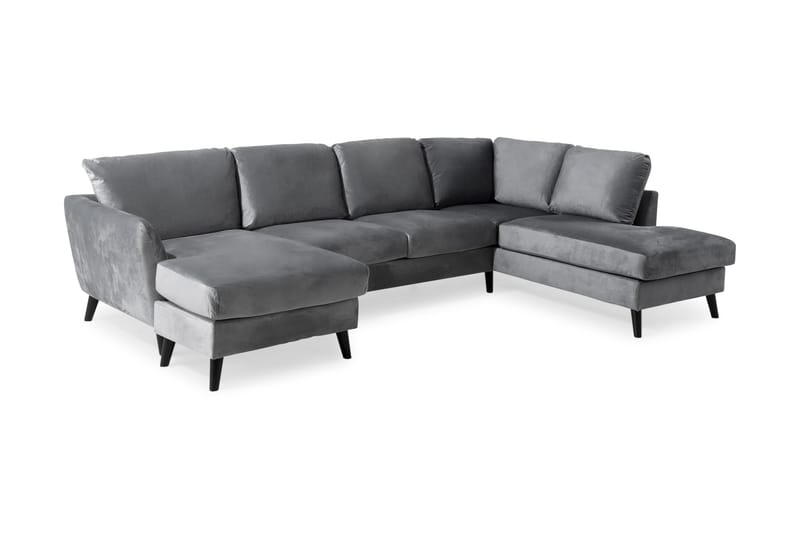 Trend 4-seters Høyrevendt U-formet Sofa med Divan og Sjeselong i Fløyel - Lys grå - Møbler - Sofaer - Fløyel sofaer