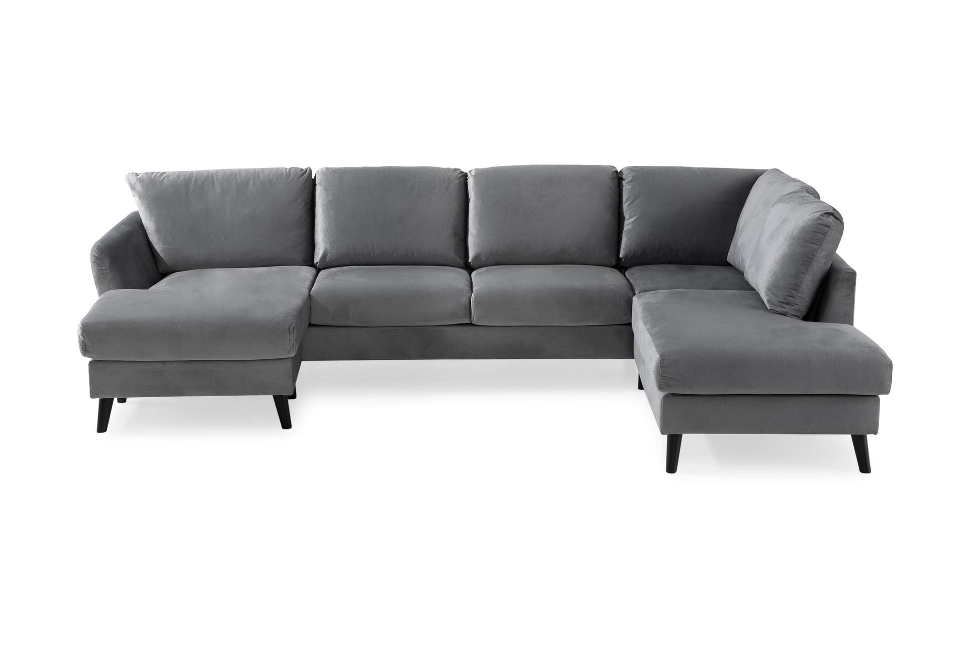 Trend 4-seters Høyrevendt U-formet Sofa med Divan og Sjeselong i Fløyel - Lysegrå