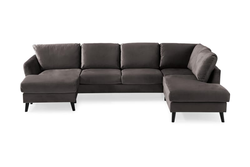 Trend 4-seters Høyrevendt U-formet Sofa med Divan og Sjeselong i Fløyel - Mørk grå - Møbler - Sofaer - Fløyel sofaer