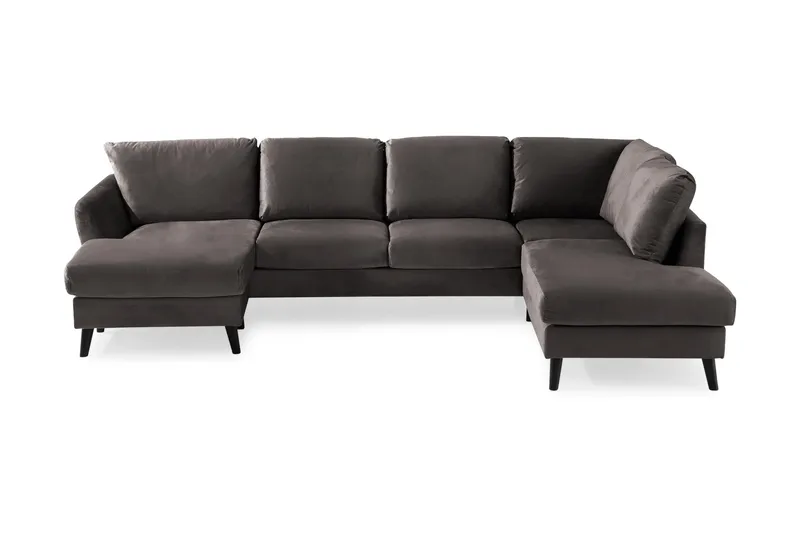 Trend 4-seters Høyrevendt U-formet Sofa med Divan og Sjeselong i Fløyel, Mørkegrå
