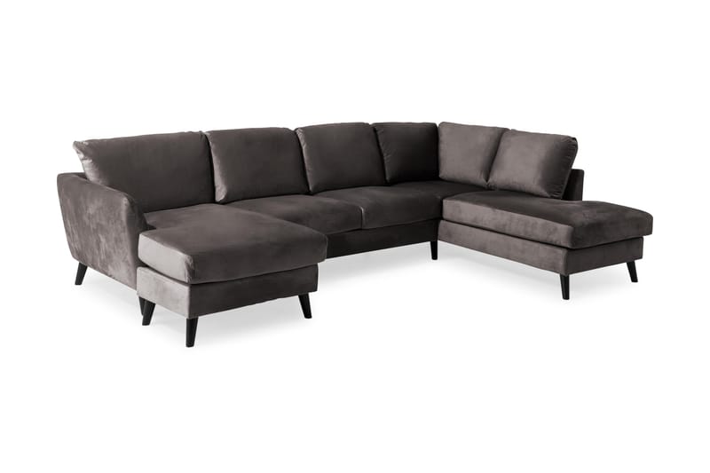 Trend 4-seters Høyrevendt U-formet Sofa med Divan og Sjeselong i Fløyel - Mørkegrå - Møbler - Sofaer - Fløyel sofaer