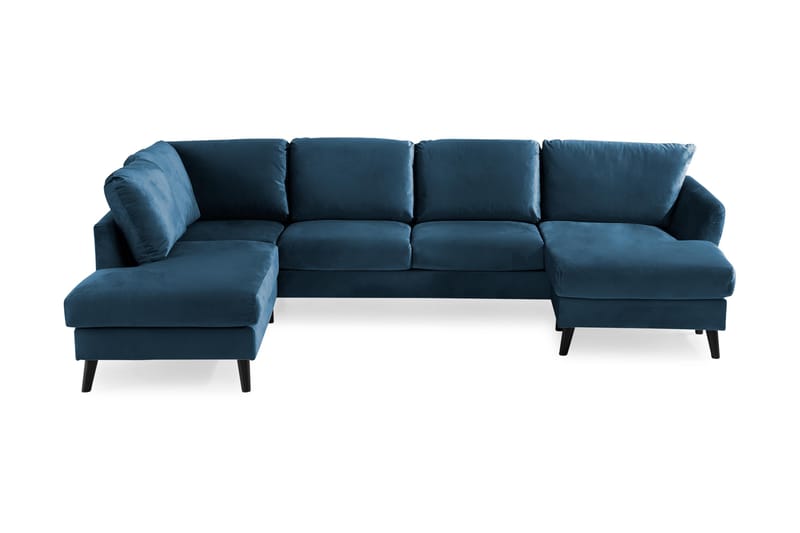 Trend 4-seters Venstrevendt U-formet Sofa med Divan og Sjeselong i Fløyel - Blå - Møbler - Sofaer - Fløyel sofaer