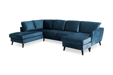 Trend 4-seters Venstrevendt U-formet Sofa med Divan og Sjeselong i Fløyel - Blå - Møbler - Sofaer - Fløyel sofaer