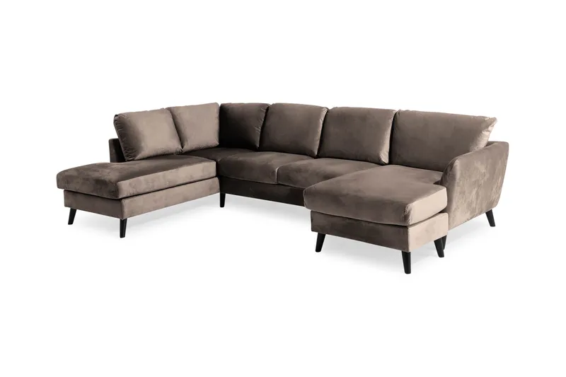 Trend 4-seters Venstrevendt U-formet Sofa med Divan og Sjeselong i Fløyel - Brun - Møbler - Sofaer - Fløyel sofaer