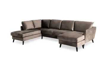 Trend 4-seters Venstrevendt U-formet Sofa med Divan og Sjeselong i Fløyel - Brun - Møbler - Sofaer - Fløyel sofaer