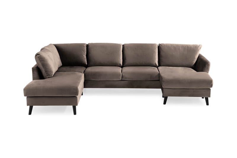 Trend 4-seters Venstrevendt U-formet Sofa med Divan og Sjeselong i Fløyel - Brun - Møbler - Sofaer - Fløyel sofaer