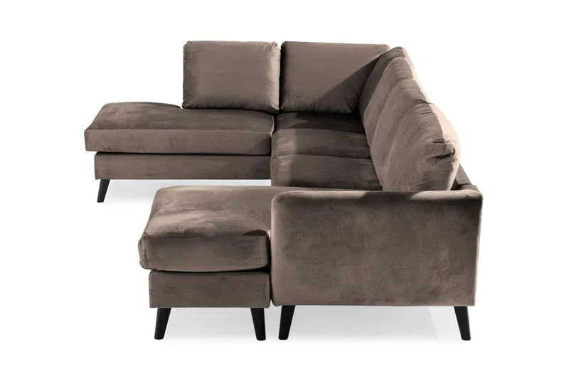 Trend 4-seters Venstrevendt U-formet Sofa med Divan og Sjeselong i Fløyel - Brun - Møbler - Sofaer - Fløyel sofaer