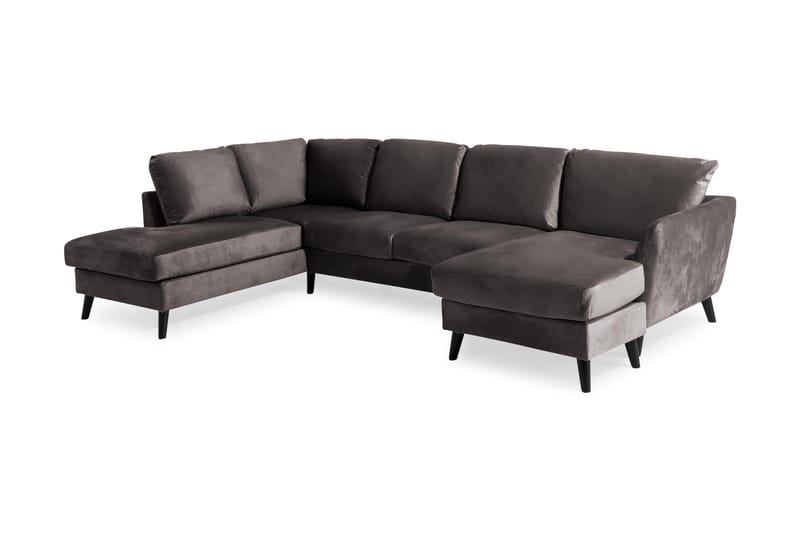 Trend 4-seters Venstrevendt U-formet Sofa med Divan og Sjeselong i Fløyel - Mørk grå - Møbler - Sofaer - Fløyel sofaer