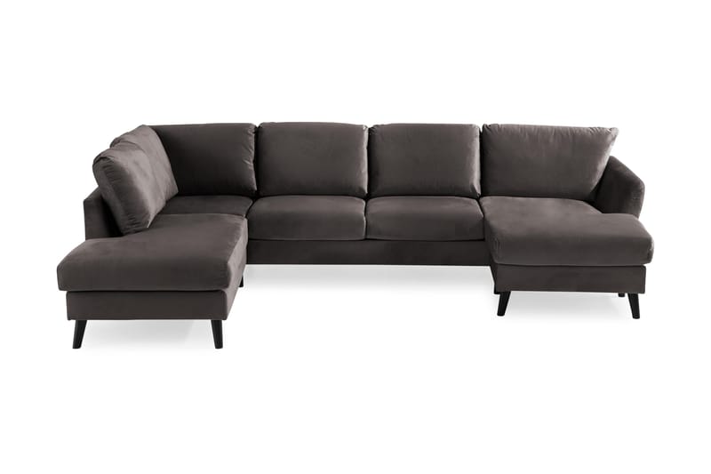 Trend 4-seters Venstrevendt U-formet Sofa med Divan og Sjeselong i Fløyel, Mørkegrå