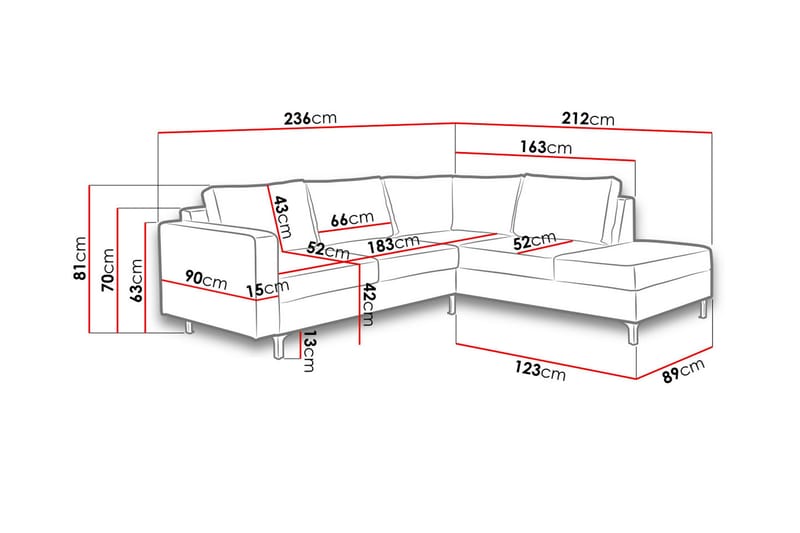 Truro Hjørnesofa Divan Høyre - Brun - Sofa med sjeselong - 4 seters sofa med divan - Fløyel sofaer