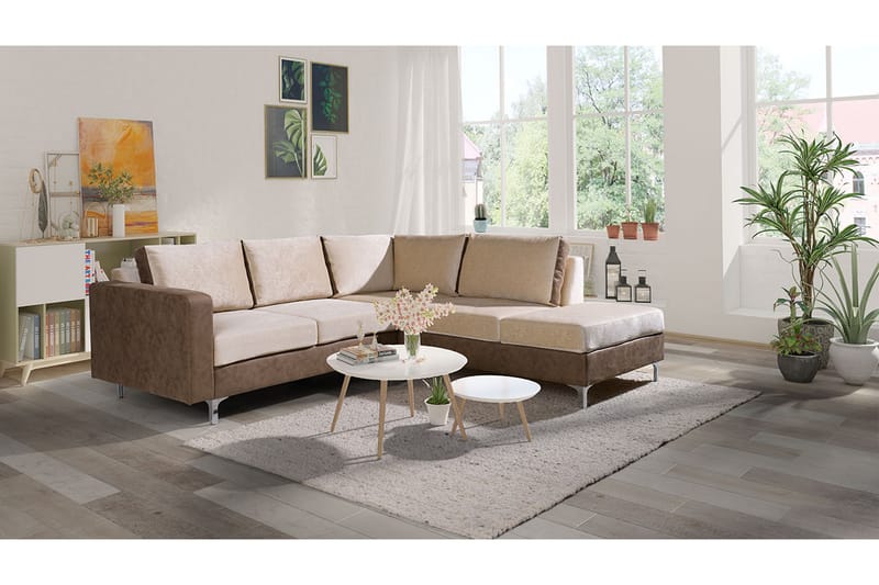 Truro Hjørnesofa Divan Høyre - Brun - Sofa med sjeselong - 4 seters sofa med divan - Fløyel sofaer