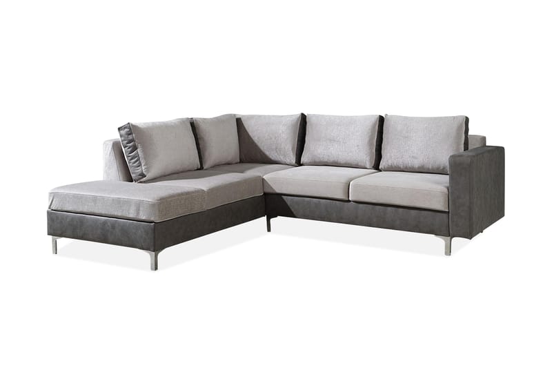 Truro Hjørnesofa Divan Venstre - Grå - Sofa med sjeselong - 4 seters sofa med divan - Fløyel sofaer