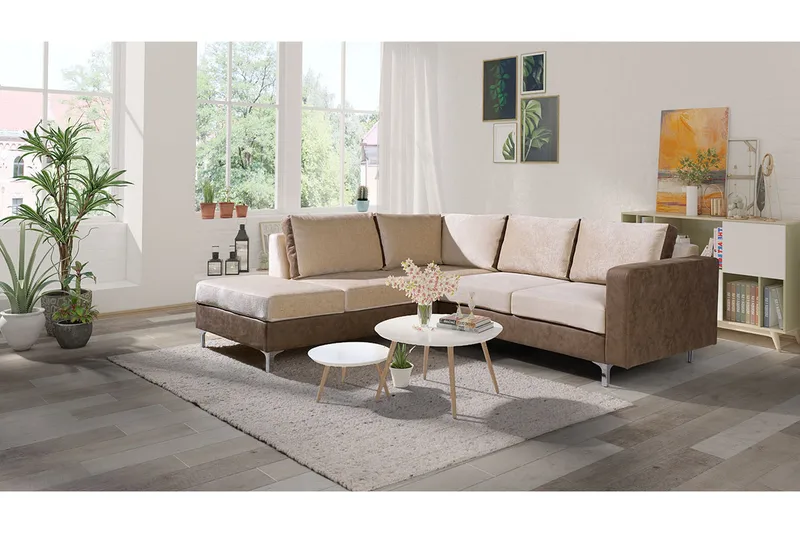 Truro Venstre L-formet Hjørnesofa med Sjeselong i Stoff - Sandbeige - Møbler - Sofaer - Fløyel sofaer