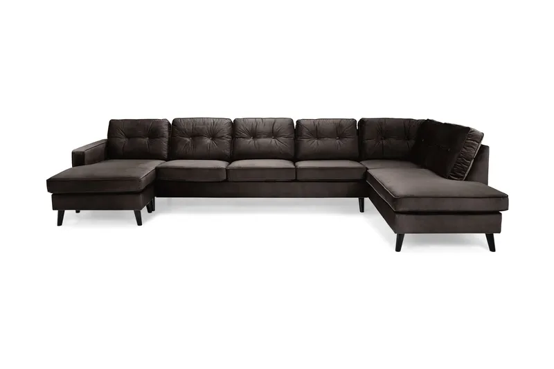 Vanlig sofa med divan og sjeselong Scandinavian Choice Monroe U-sofa Large med divan venstre fløyel Brun, undefined