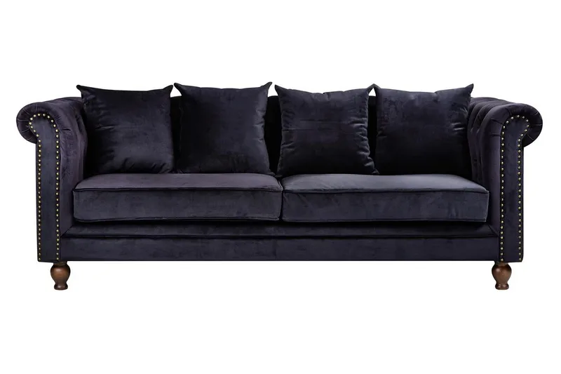 Velvet 3-seters Sofa Fløyel Svart, undefined
