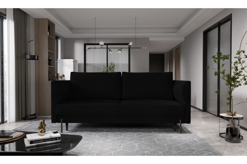 Zerlo 3-seters Sofa - Svart - Fløyel sofaer - Sofa 3 seter