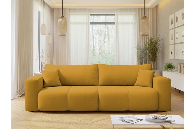 Flo 3-seter Sovesofa med Oppbevaring i Stoff - Gul - Møbler - Sofaer - Sovesofaer