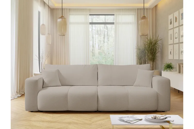 Flo Sovesofa 3-seter i Plysj - Beige - Møbler - Sofaer - Sovesofaer
