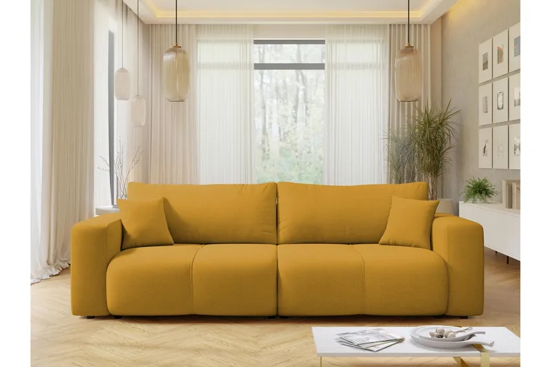 Flo Sovesofa 3-seter i Plysj - Gul - Møbler - Sofaer - Sovesofaer
