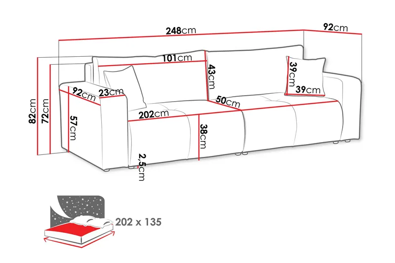 Flo Sovesofa 3-seter - Lysegrå - Møbler - Sofaer - Sovesofaer