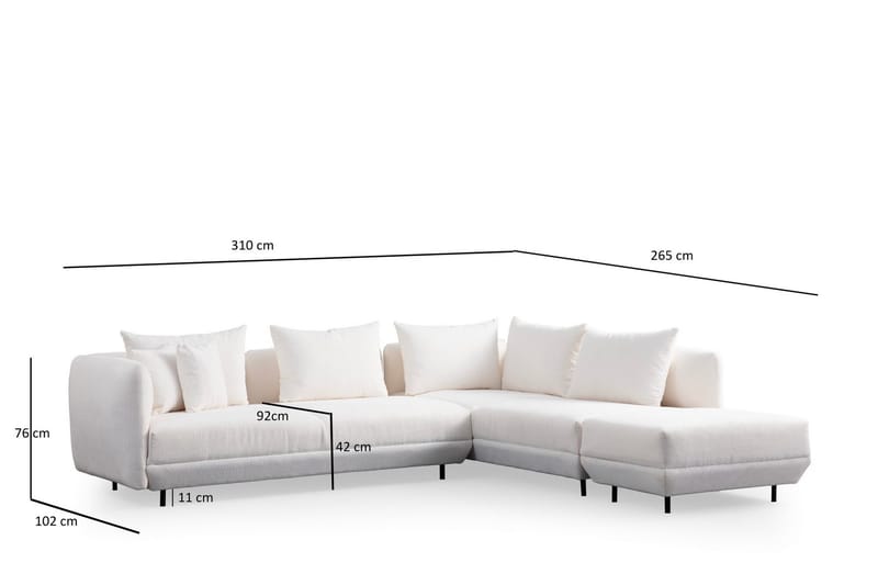 Floransa 4-seters Sofa med Divan - Hvit - Møbler - Sofaer - Sofa med sjeselong