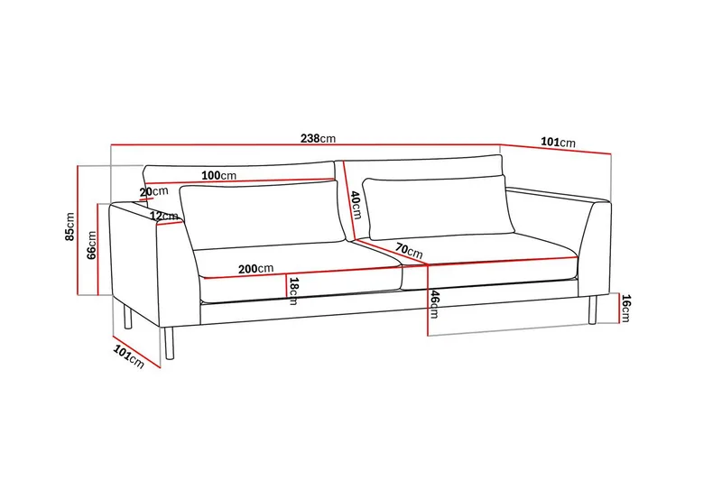 Florenz 3-seters Stoffsofa - Beige - Møbler - Sofaer - Sofa 3 seter