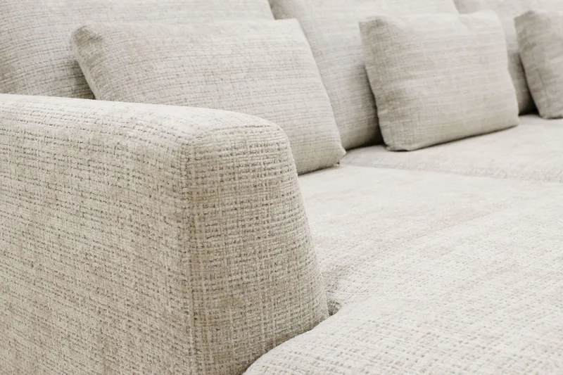 Florenz 4-seters Høyrevendt U-formet Sofa med Divan og Sjeselong i Chenille - Grå / Beige - Møbler - Sofaer - U-sofa