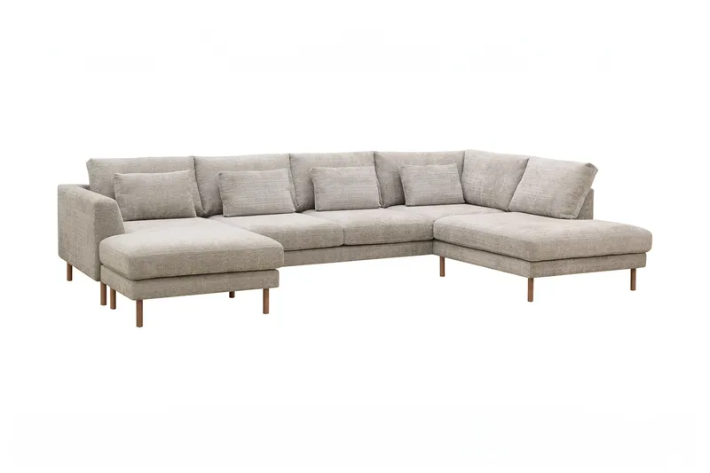 Florenz 4-seters Høyrevendt U-formet Sofa med Divan og Sjeselong i Chenille - Grå / Beige - Møbler - Sofaer - U-sofa