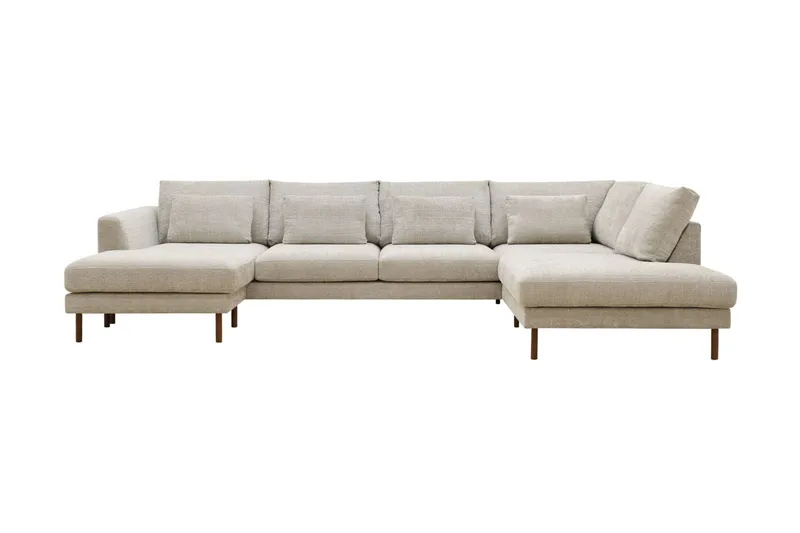 Florenz 4-seters Høyrevendt U-formet Sofa med Divan og Sjeselong i Chenille - Grå / Beige - Møbler - Sofaer - U-sofa