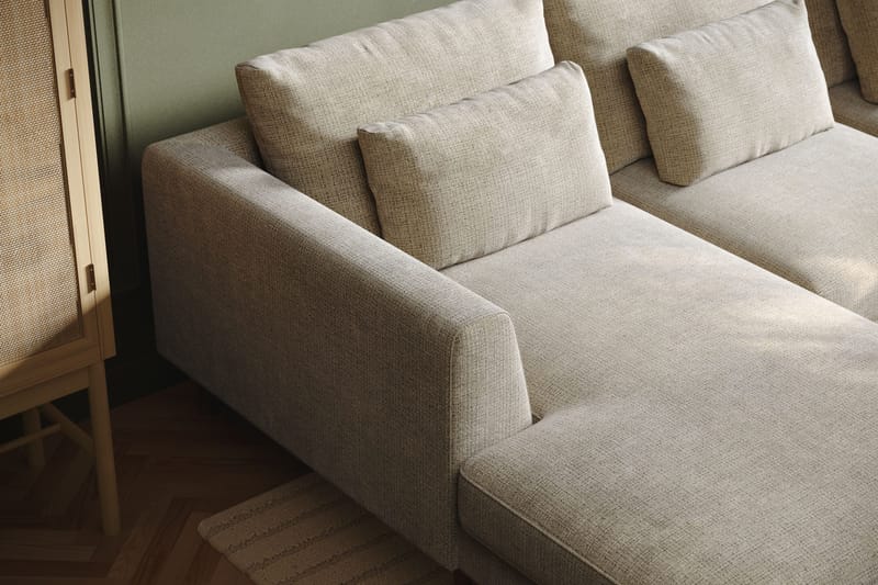 Florenz 4-seters Høyrevendt U-formet Sofa med Divan og Sjeselong i Chenille - Grå / Beige - Møbler - Sofaer - U-sofa