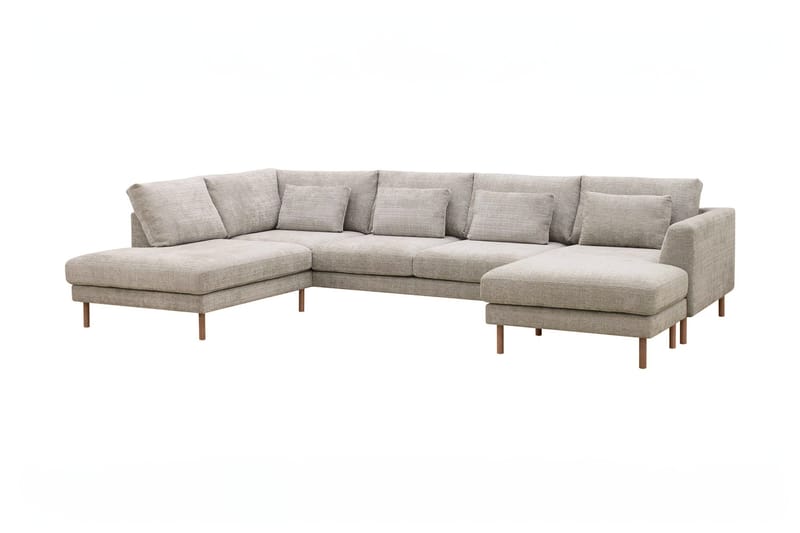 Florenz 4-seters Høyrevendt U-formet Sofa med Divan og Sjeselong i Chenille - Grå / Beige - Møbler - Sofaer - U-sofa