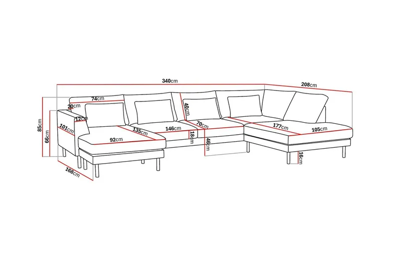 Florenz 4-seters Høyrevendt U-formet Sofa med Divan og Sjeselong i Chenille - Grå / Beige - Møbler - Sofaer - U-sofa