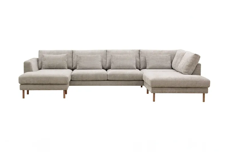 Florenz 4-seters Høyrevendt U-formet Sofa med Divan og Sjeselong i Chenille, Grå / Beige