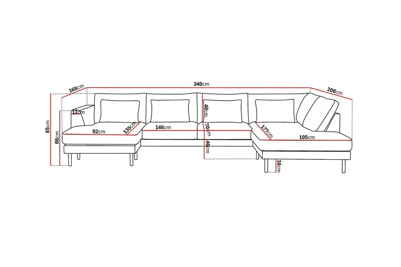 Florenz 4-seters Høyrevendt U-formet Sofa med Divan og Sjeselong i Chenille - Grå / Beige - Møbler - Sofaer - U-sofa