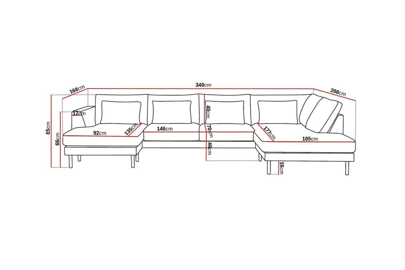 Florenz 4-seters Høyrevendt U-formet Sofa med Divan og Sjeselong i Chenille - Grå / Beige - Møbler - Sofaer - U-sofa