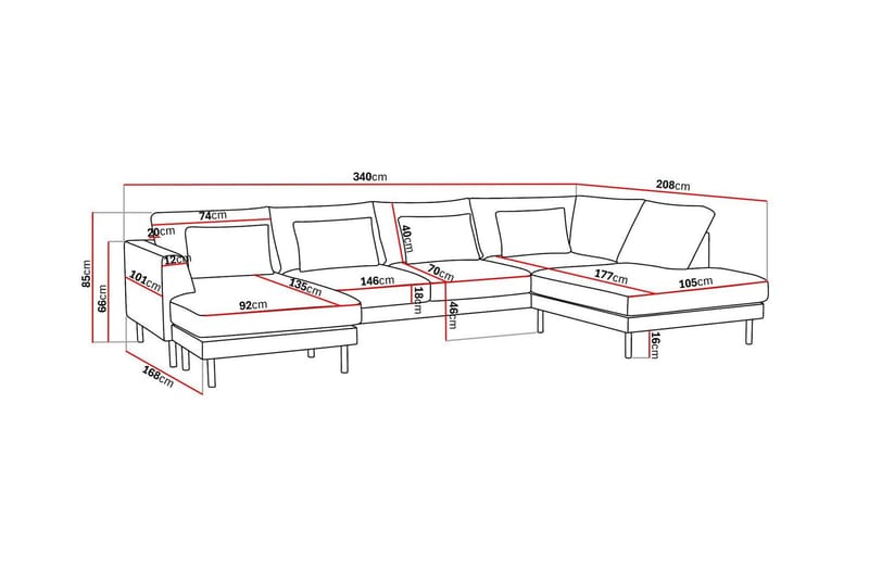 Florenz 4-seters Høyrevendt U-formet Sofa med Divan og Sjeselong i Chenille - Lys grå - Møbler - Sofaer - U-sofa