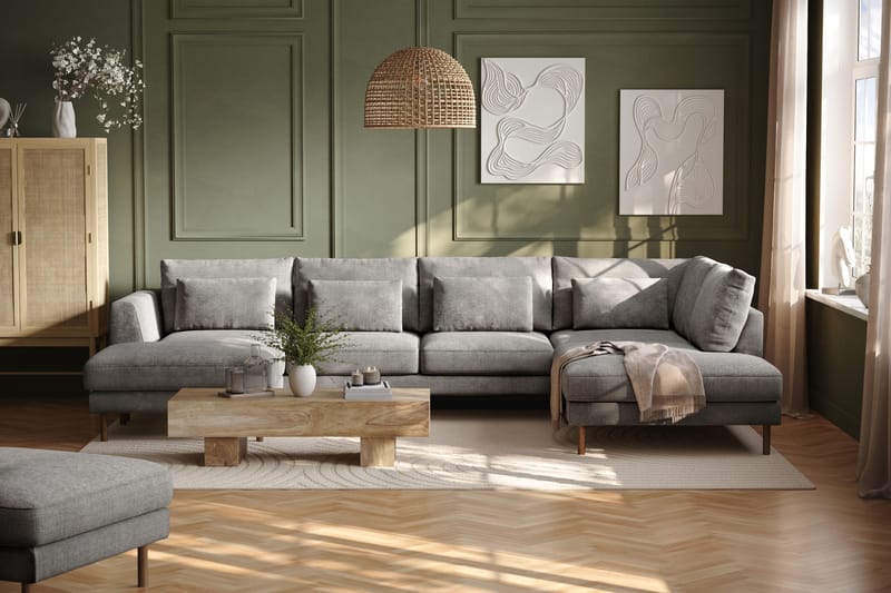 Florenz 4-seters Høyrevendt U-formet Sofa med Divan og Sjeselong i Chenille - Lys grå - Møbler - Sofaer - U-sofa