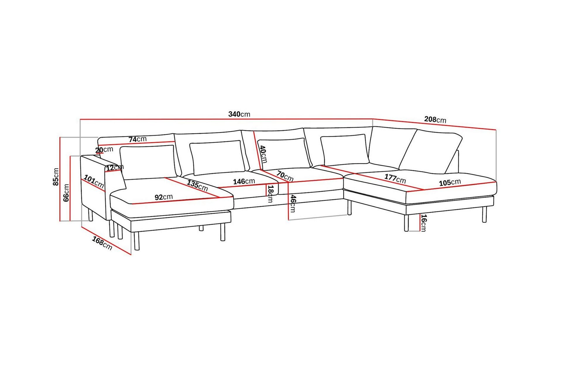 Florenz 4-seters Høyrevendt U-formet Sofa med Divan og Sjeselong i Stoff - Beige - Møbler - Sofaer - U-sofa
