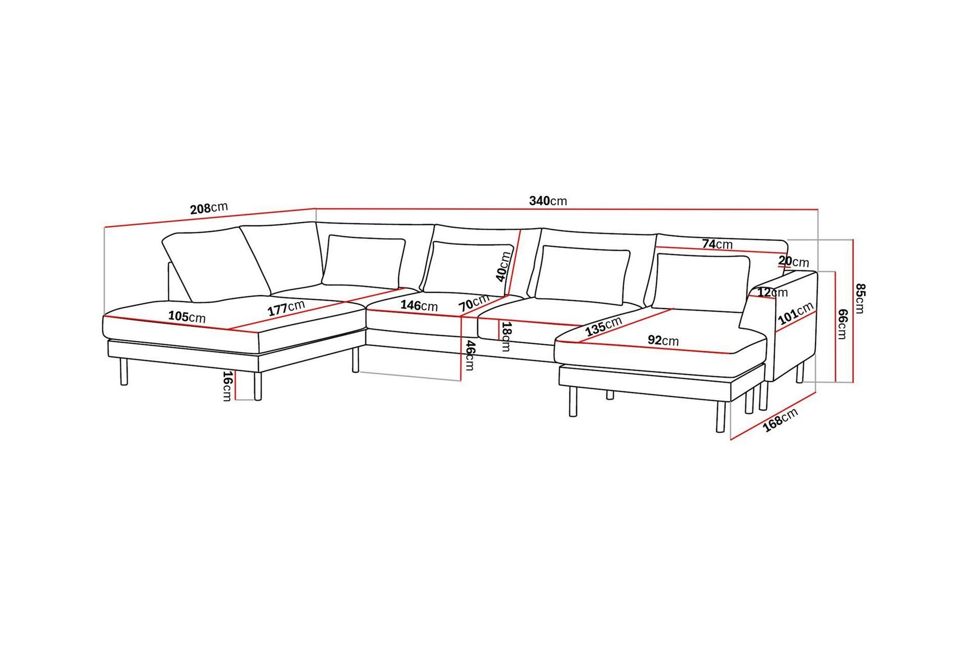 Florenz 4-seters Venstrevendt U-formet Sofa med Divan og Sjeselong i Chenille - Grå / Beige - Møbler - Sofaer - U-sofa