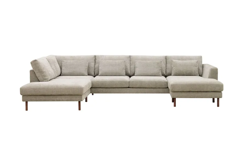 Florenz 4-seters Venstrevendt U-formet Sofa med Divan og Sjeselong i Chenille, Grå / Beige