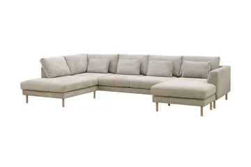 Florenz 4-seters Venstrevendt U-formet Sofa med Divan og Sjeselong i Chenille - Grå/Beige - Møbler - Sofaer - U-sofa